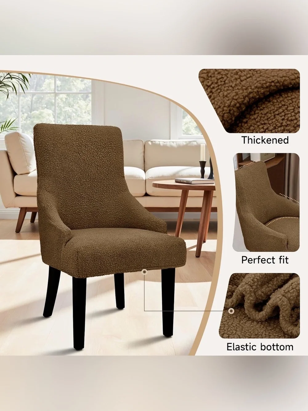 FondleFeeling 4 Brown Teddy Wool Dining Chair Cover